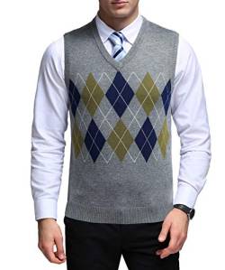 OlyljpinZ Herren Argyle V-Ausschnitt Pullover Weste Kariert Ärmellose Strickweste Pullover Gilets Gestrickt Pullover Wollweste für Männer Klassische Gentleman von OlyljpinZ