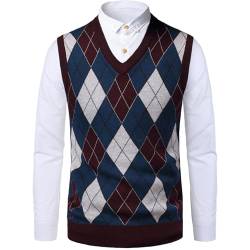 OlyljpinZ Herren Argyle V-Ausschnitt ärmellose Weste Wollmischung Strickwesten Herbst Winter Pullover Weste Klassische Business Strickwaren Pullover Slim Fit Gentleman Pullover Slipover Golf Tank Tops von OlyljpinZ