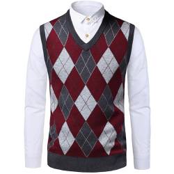 OlyljpinZ Herren Argyle V-Ausschnitt ärmellose Weste Wollmischung Strickwesten Herbst Winter Pullover Weste Klassische Business Strickwaren Pullover Slim Fit Gentleman Pullover Slipover Golf Tank Tops von OlyljpinZ