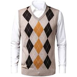 OlyljpinZ Herren Argyle V-Ausschnitt ärmellose Weste Wollmischung Strickwesten Herbst Winter Pullover Weste Klassische Business Strickwaren Pullover Slim Fit Gentleman Pullover Slipover Golf Tank Tops von OlyljpinZ