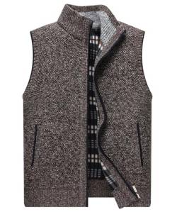 OlyljpinZ Herren Strickweste mit Stehkragen Fleece-Fütterung Ärmellose Strickjacke Pullunder Strickweste mit Reißverschluss Dicker Gilet Winterweste für Männer von OlyljpinZ