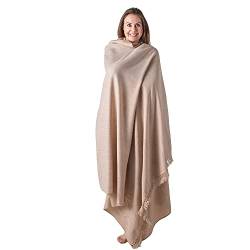 Meditationstuch oder Meditationsdecke, Wollschal oder Wickeltuch, Oversize Schal oder Stola, Wollüberwurf, indische Decke, Unisex - Beige - von Om Shanti Crafts