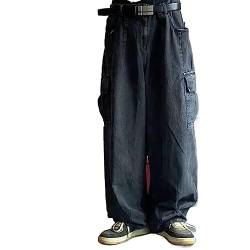 Baggy Jeans Hosen Männliche Denim Pantswide Leghose Männer Jeans Übergroße Frachtstraße (Color : Black, Size : XX-large) von Ombhsd