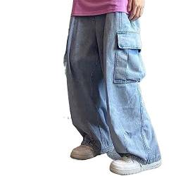 Baggy Jeans Hosen Männliche Denim Pantswide Leghose Männer Jeans Übergroße Frachtstraße (Color : Gray black, Size : XXX-large) von Ombhsd