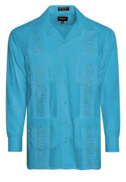 OmegaTux Herren Cuban Guayabera Langarmshirts Hochzeit Zigarre Strand Barkeeper Casual, türkis, XX-Large von OmegaTux