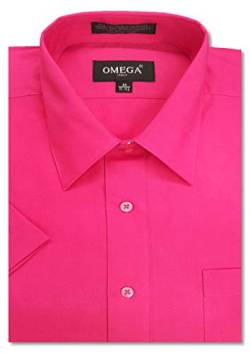 OmegaTux Herren Kurzarm Einfarbig Kleid Hemden, Fuchsia, XL von OmegaTux