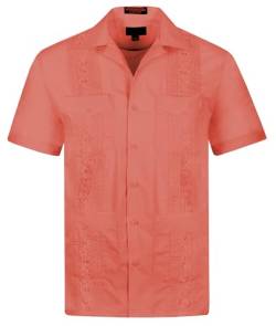 OmegaTux Omega Cuban Guayabera Kurzarm Shirt Hochzeit Zigarre Strand Barkeeper Casual, korallenrot, XX-Large von OmegaTux