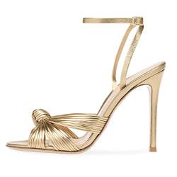 Offene Damen-Pumps, Sandaletten für Damen, Knöchelschnallenriemen, offene Zehen, High Heels, Stilettos, Bequeme Slingback-Sommerschuhe,Gold,38 von Omeslike