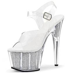 Omeslike Damen 6,69 '' Stiletto High Heels Strass Plateau Sandalen Sexy Stripper Club Pole Dance Heels Hochzeit Abendschuhe Plus Größe,Weiß,38 von Omeslike