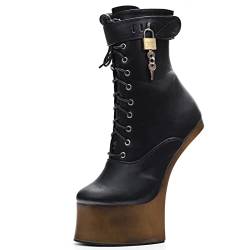 Omeslike Frauen 18CM Hoher Hufabsatz Pferdesohle Plateaustiefel, Fetisch Sexy Pole Dance Cosplay Abschließbare Stiefeletten, Exotische Nachtclub Stripper Perform Schuhe,Black 1,40 von Omeslike