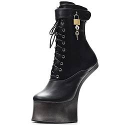 Omeslike Frauen 18CM Hoher Hufabsatz Pferdesohle Plateaustiefel, Fetisch Sexy Pole Dance Cosplay Abschließbare Stiefeletten, Exotische Nachtclub Stripper Perform Schuhe,Black 2,42 von Omeslike