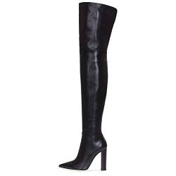 Omeslike Overknee-Stiefel für Damen, klobiger Blockabsatz, sexy, modisches Kleid, Hochzeit, seitlicher Reißverschluss, spitzer Zehenbereich, hohe Absätze, Oberschenkelhohe Stiefel,Schwarz,44 von Omeslike