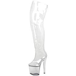 Omeslike Overknee-Stiefel mit 8-Zoll-Absatz, sexy Fetisch-High-Heels, transparente Oberschenkelhohe Stiefel für Damen, Pole-Dance-Stripper-Schuhe,Clear,43 von Omeslike