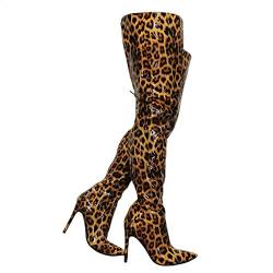 Omeslike Overknee-Stiefel mit spitzem Zehenbereich für Damen, Overknee-Stiefel mit sexy Stiletto-Absätzen, modische All-Match-Party-Ballschuhe,Leopard print,40 von Omeslike