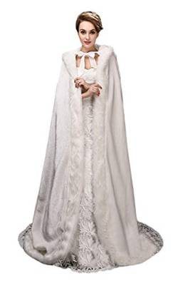 Ommda Damen Umhang Hochzeit Mantel Kapuzenumhang Umhang Brautumhang Kapuze Winter Lange Braut Jacke,Elfenbeinweiß,one Size von Ommda