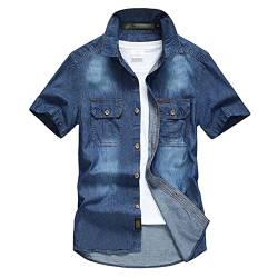 Ommda Herren Denim Hemd Kurzarm Jeanshemd Regular Fit Freizeithemd tiefes Blau M von Ommda