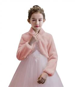 Ommda Mädchen Bolero Jacke Kunstpelz Langarm Warm Blumenmädchen Hochzeits Jäckchen für Hochzeit Party,Rosa,L (9-12Jahre) von Ommda