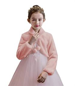 Ommda Mädchen Bolero Jacke Kunstpelz Langarm Warm Blumenmädchen Hochzeits Jäckchen für Hochzeit Party,Rosa,M (6-8Jahre) von Ommda