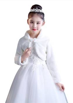 Ommda Mädchen Bolero Jacke Kunstpelz Langarm Warm Blumenmädchen Hochzeits Jäckchen für Hochzeit Party,Weiß,S (3-5Jahre) von Ommda