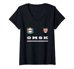 Damen Omsk Sport-/Fußballtrikot Flagge Pride Geschenk T-Shirt mit V-Ausschnitt von Omsk National Russian Pride
