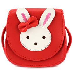 Ondeam Kleine Kaninchen Ohr Bogen Crossbody Geldbörse, PU Schulter Handtasche für Kinder Mädchen Kleinkinder (rot) von Ondeam