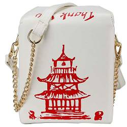 Ondeam Schultertasche mit Turmaufdruck, PU-Leder, chinesische Takeout-Box, für Damen, Weiß (Weiß), Medium von Ondeam