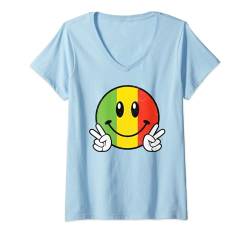 Damen Rasta Reggae Peace Hand Smile Face Cooles Rastafari Happy Face T-Shirt mit V-Ausschnitt von One Love Rasta Reggae Roots Tshirts