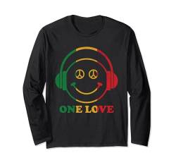One Love Rasta Reggae Kopfhörer Peace Smile Face Rastafari Langarmshirt von One Love Rasta Reggae Roots Tshirts