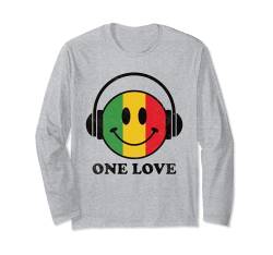 One Love Rasta Reggae Musik Kopfhörer Smile Face Rastafari Langarmshirt von One Love Rasta Reggae Roots Tshirts