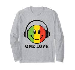 One Love Rasta Reggae Musik Kopfhörer Smile Face Rastafari Langarmshirt von One Love Rasta Reggae Roots Tshirts