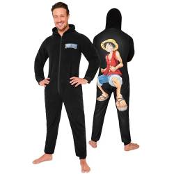 One Piece Schlafoveralls für Herren, Onesie Herren und Erwachsene, Fleece Jumpsuit Herren - Anime Merch, Anime Geschenke (Schwarz, 3XL) von One Piece