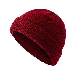 OneChance Beanie Mütze für Herren und Damen,Warme Winter Mütze,Weiche Strickmütze,Unisex Strickmütze für Winter und Herbst Burgunderrot von OneChance