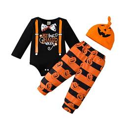 Halloween Baby Junge Kleidung My First Halloween Rüschen Outfit mit Hut und langer Hose Set 3tlg (Orange 1, 80 (3-6 Monate)) von OneCut