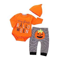 Halloween Baby Junge Kleidung My First Halloween Rüschen Outfit mit Hut und langer Hose Set 3tlg (Orange 2, 90 (6-12 Monate)) von OneCut