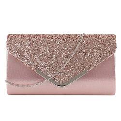 OneMoreT Damen-Clutch mit Glitzer, silberfarben, für Hochzeit, Abendveranstaltung, Party, Abschlussball, Kette Clutch rose von OneMoreT