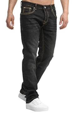 OneRedox Herren Jeans Hose Regular Fit Männer Bootcut Denim Five Pocket Thick Seam Designer Modell 901 Black 29 von OneRedox