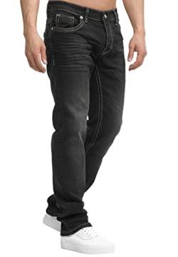 OneRedox Herren Jeans Hose Regular Fit Männer Bootcut Denim Five Pocket Thick Seam Designer Modell 902 Black 33 von OneRedox