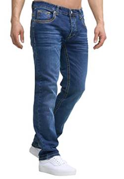 OneRedox Herren Jeans Hose Regular Fit Männer Bootcut Denim Five Pocket Thick Seam Designer Modell 906 Blue 31 von OneRedox