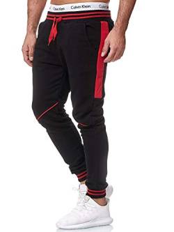 OneRedox Herren Jogging Hose Jogger Streetwear Sporthose Modell 1317 Schwarz Rot S von OneRedox