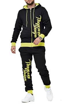 OneRedox Herren Jogginganzug Sportanzug Fitness Jogging Traininganzug Freizeitanzug Fitnessanzug Gym Basic Design Jacke Hose Kapuze Sport Gym Männer JG-4110C Neon Gelb XXL von OneRedox