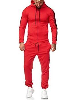 OneRedox Herren Jogginganzug Sportanzug Trainingsanzug für Männer Laufanzug Gym Fitness Runningwear Outdoor Hausanzug Freizeitanzug Relax Modell 1004AC (S, Rot) von OneRedox