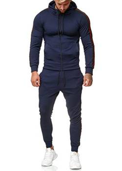 OneRedox Herren Jogginganzug Sportanzug Trainingsanzug für Männer Laufanzug Gym Fitness Runningwear Outdoor Hausanzug Freizeitanzug Relax Modell 1004AC (XXL, Blau) von OneRedox