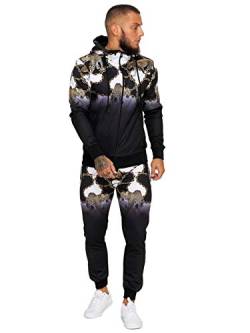 OneRedox Herren Jogginganzug Trainingsanzug Männer Sportanzug Fitness Outfit Streetwear Tracksuit Jogginghose Hoodie-Sporthose Sportkleidung Comfort Fit Modell JG-1561C Schwarz S von OneRedox