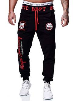 OneRedox Herren Jogginghose Sporthose Männer Trainingshose Sweatpants 601 Schwarz-rot S von OneRedox