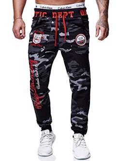 OneRedox Herren Jogginghose Sporthose Männer Trainingshose Sweatpants 601 Schwarzcamo-rot S von OneRedox