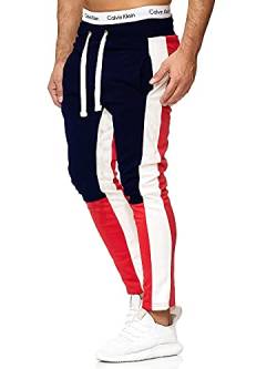 OneRedox Herren | Jogginghose | Trainingshose | Sport Fitness | Gym | Training | Slim Fit | Sweatpants Streifen | Jogging-Hose | Stripe Pants | Modell A10 (XXL, Navy Rot) von OneRedox
