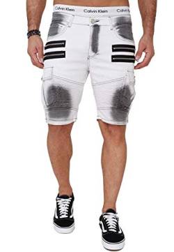 OneRedox Herren Shorts Kurze Hose Jeansshort Denim Jogger Streetwear Sporthose Fitness Clubwear ModellSH-3369 Dirty White 29 von OneRedox