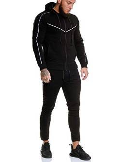 OneRedox | Herren Trainingsanzug | Reflektor Jogginganzug | Sportanzug | Jogging Anzug | Hoodie-Sporthose | Jogging-Anzug | Trainings-Anzug | Jogging-Hose | Modell JG-13106 (XL, Schwarz) von OneRedox