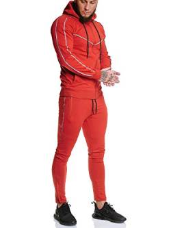 OneRedox | Herren Trainingsanzug | Reflektor Jogginganzug | Sportanzug | Jogging Anzug | Hoodie-Sporthose | Jogging-Anzug | Trainings-Anzug | Jogging-Hose | Modell JG-13106 Rot XL von OneRedox