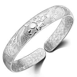 Onefeart Sterling Silber Armreif Für Damen Armband Für Mädchen Drachen Und Phoenix 10x55MM Chinesischer Stil von Onefeart